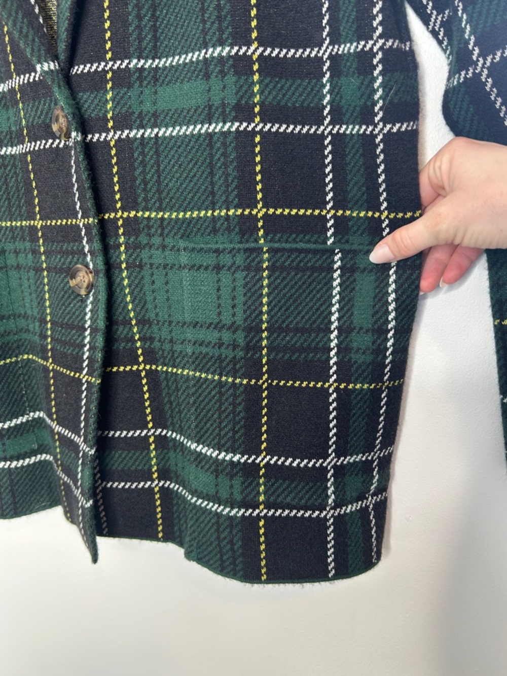 Ann Taylor Green Plaid Sweater Blazer Size Medium - Picture 5 of 6